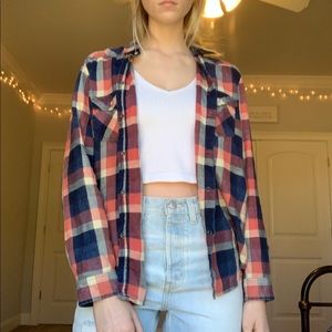 American Eagle Navy and Coral Flannel